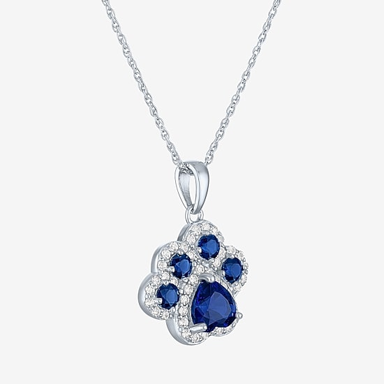 Womens Lab Created Blue Sapphire Sterling Silver 16 Inch Pendant Necklace