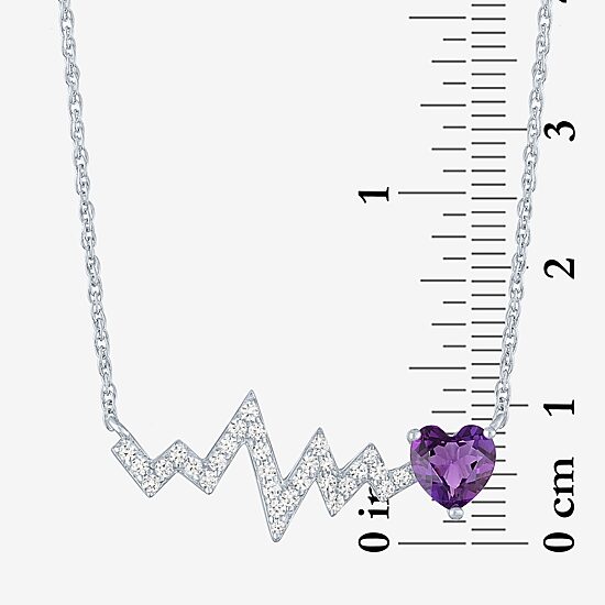 Heartbeat Womens Lab Created Purple Amethyst Sterling Silver Heart 18 Inch Pendant Necklace
