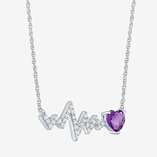 Heartbeat Womens Lab Created Purple Amethyst Sterling Silver Heart 18 Inch Pendant Necklace