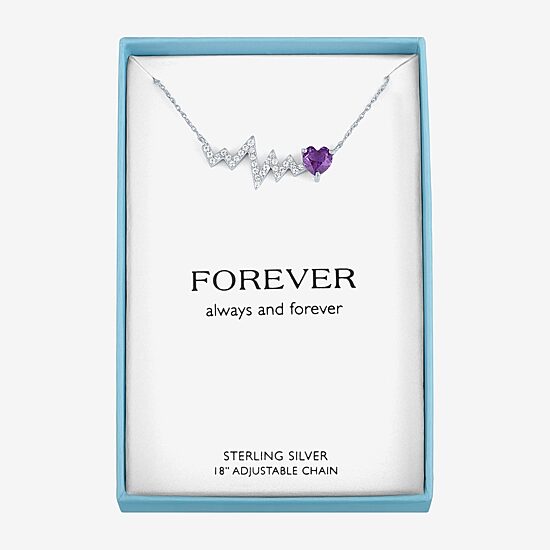 Heartbeat Womens Lab Created Purple Amethyst Sterling Silver Heart 18 Inch Pendant Necklace