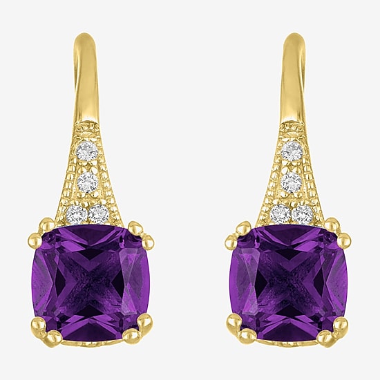Gemstone 14K Gold Over Silver Cushion Drop Earrings