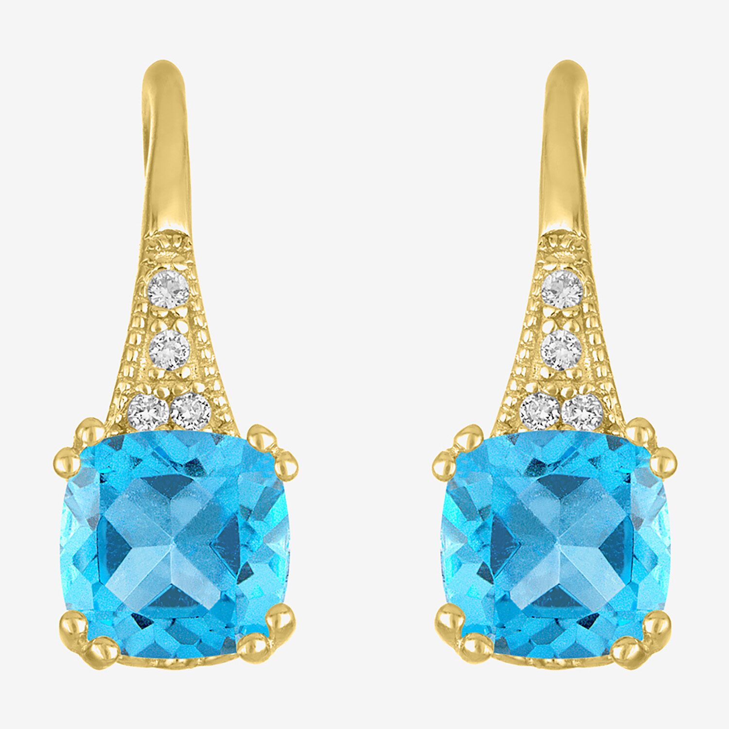 Gemstone 14K Gold Over Silver Cushion Drop Earrings
