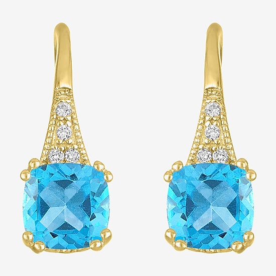 Gemstone 14K Gold Over Silver Cushion Drop Earrings