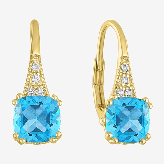 Gemstone 14K Gold Over Silver Cushion Drop Earrings