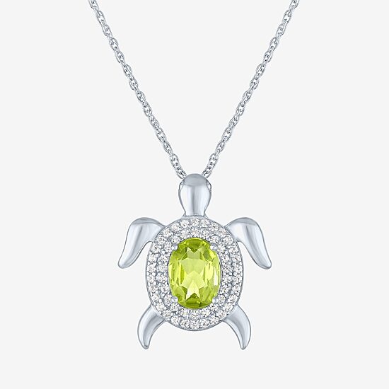 Turtle Womens Genuine Green Peridot Sterling Silver 17 Inch Pendant Necklace