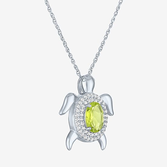 Turtle Womens Genuine Green Peridot Sterling Silver 17 Inch Pendant Necklace