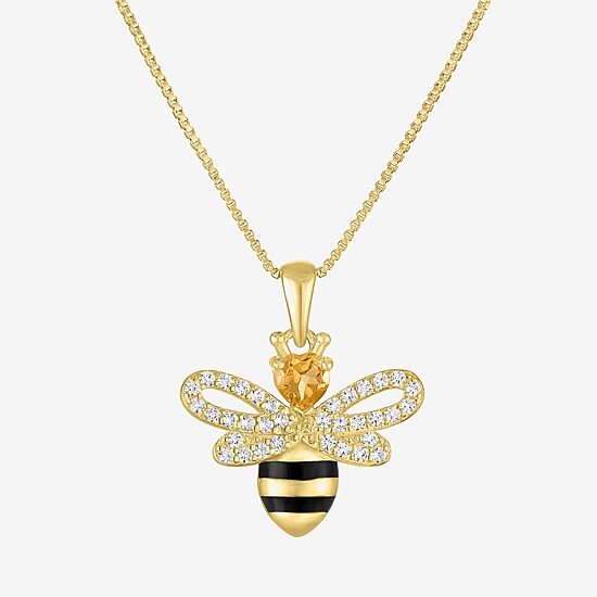 Bumble Bee Womens Genuine Yellow Citrine 14K Gold Over Silver 18 Inch Pendant Necklace