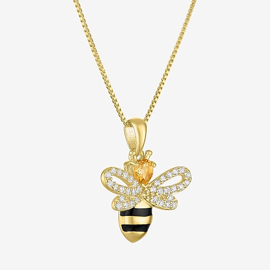 Bumble Bee Womens Genuine Yellow Citrine 14K Gold Over Silver 18 Inch Pendant Necklace