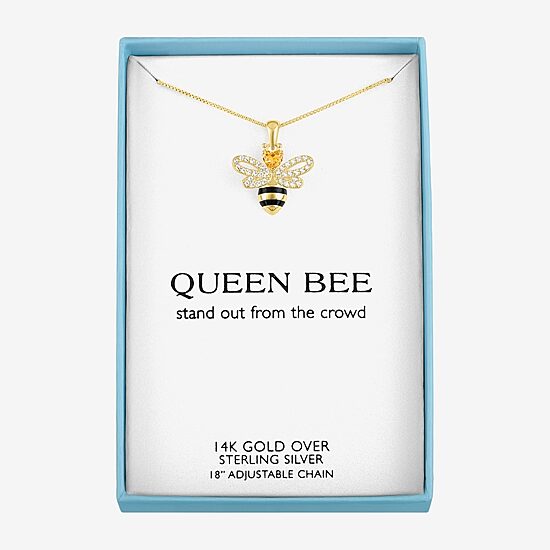 Bumble Bee Womens Genuine Yellow Citrine 14K Gold Over Silver 18 Inch Pendant Necklace