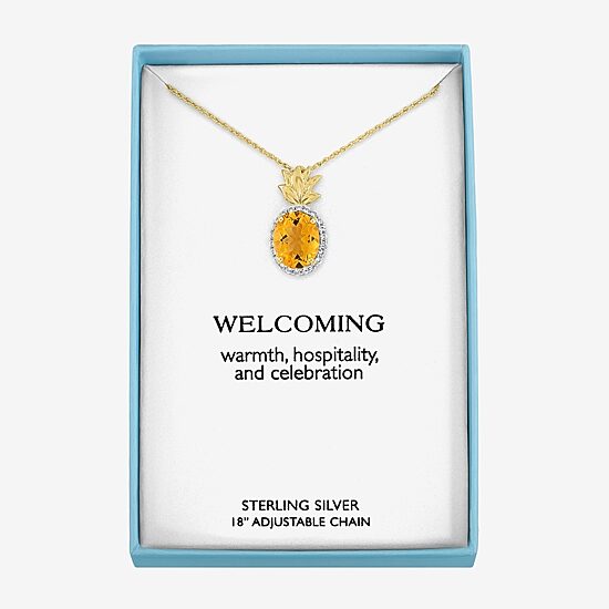 Pineapple Womens Lab Created Yellow Citrine 14K Gold Over Silver 16 Inch Pendant Necklace
