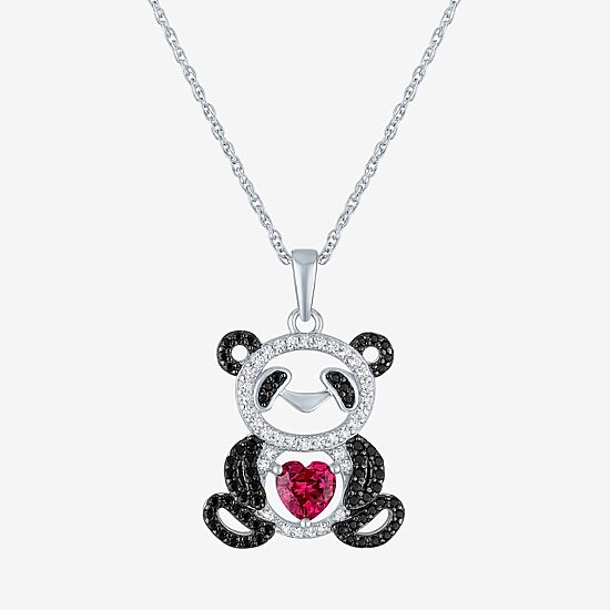 Panda Womens Lab Created Red Ruby Sterling Silver Heart 16 Inch Pendant Necklace