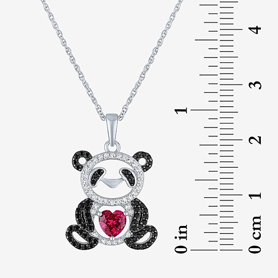 Panda Womens Lab Created Red Ruby Sterling Silver Heart 16 Inch Pendant Necklace