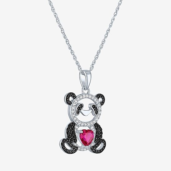 Panda Womens Lab Created Red Ruby Sterling Silver Heart 16 Inch Pendant Necklace