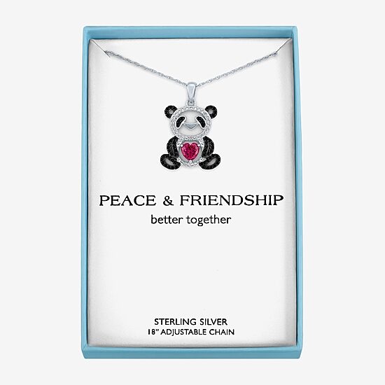 Panda Womens Lab Created Red Ruby Sterling Silver Heart 16 Inch Pendant Necklace