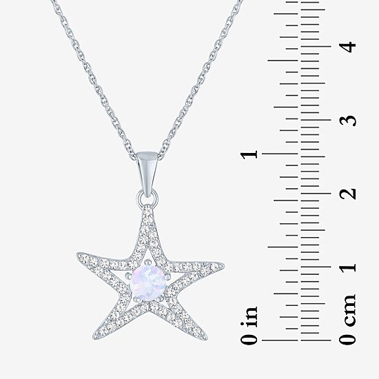 Womens Lab Created White Opal Sterling Silver Star 16 Inch Pendant Necklace