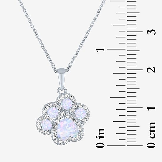 Paw Print Womens Lab Created White Opal Sterling Silver 18 Inch Pendant Necklace