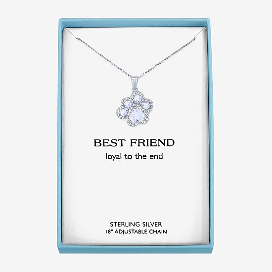 Paw Print Womens Lab Created White Opal Sterling Silver 18 Inch Pendant Necklace