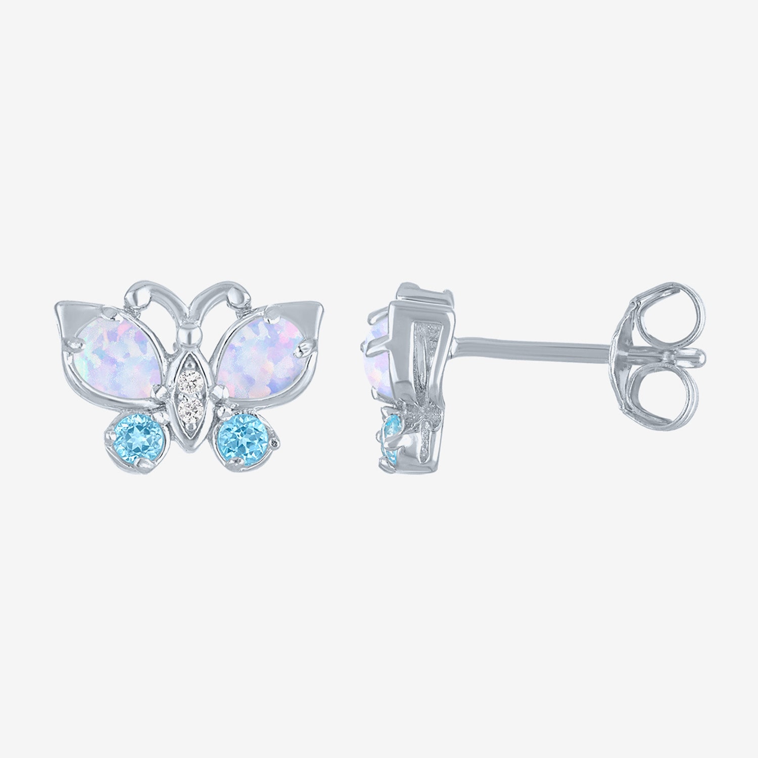 Lab Created White Opal Sterling Silver Butterfly Stud Earrings