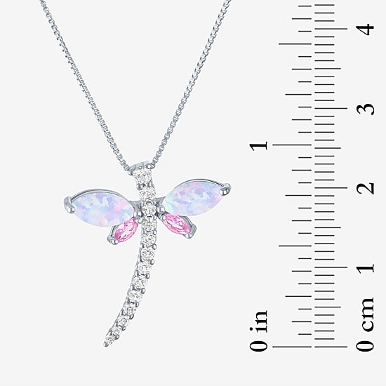 Womens Lab Created White Opal Sterling Silver Dragonfly Pendant Necklace