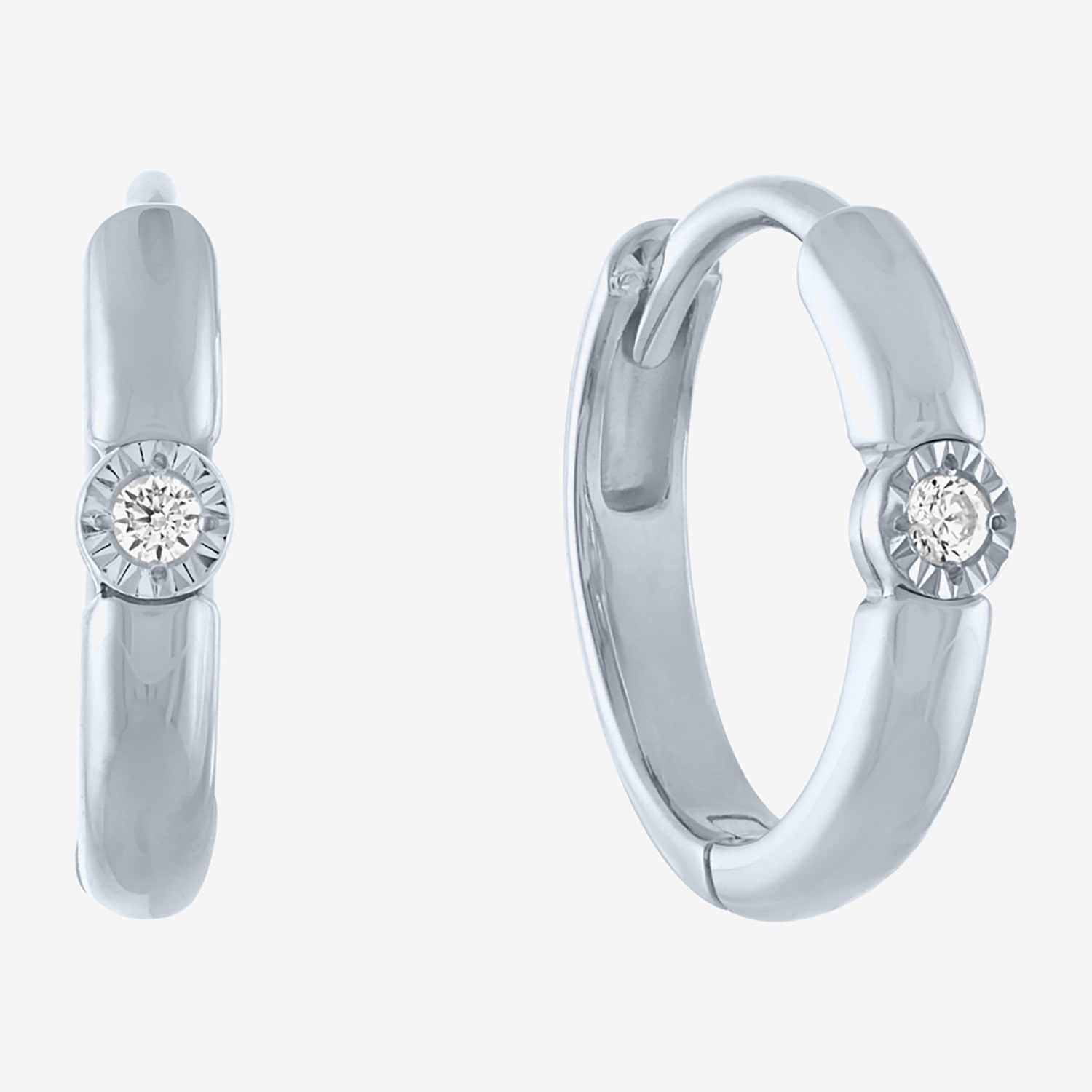 (G-H / I1-I2) Womens Diamond Accent Lab Grown White 10K Gold 11mm Hoop Earrings