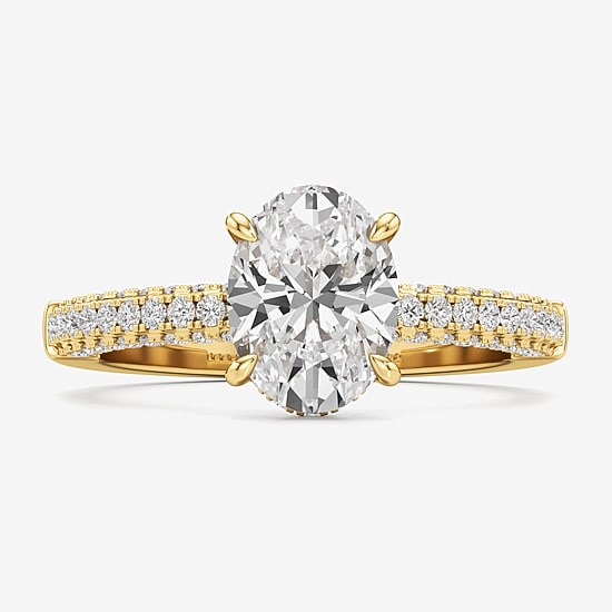 (F / Si2) Womens 2 CT. T.W. Lab Grown White Diamond 10K Gold Oval Side Stone Engagement Ring