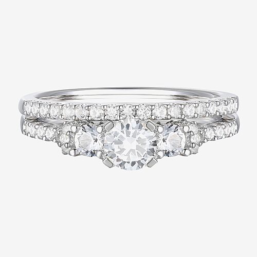 Love Lives Forever (G-H / Vs2-Si1) Womens 1 CT. T.W. Lab Grown White Diamond 10K Gold Round Side Stone 3-Stone Bridal Set, 8, White