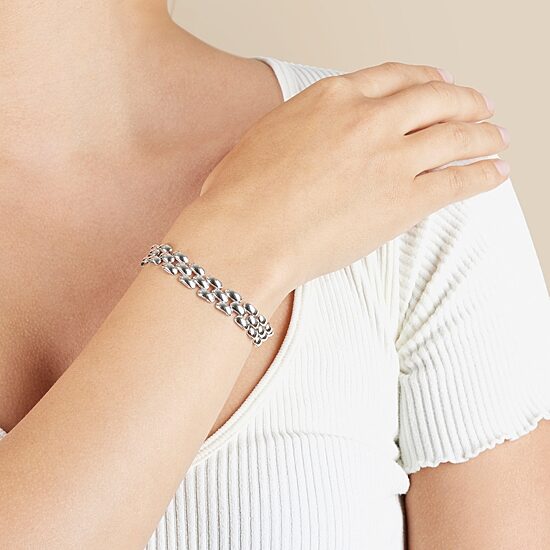 Athra Sterling Silver 7.5 Inch Hollow Panther Chain Bracelet