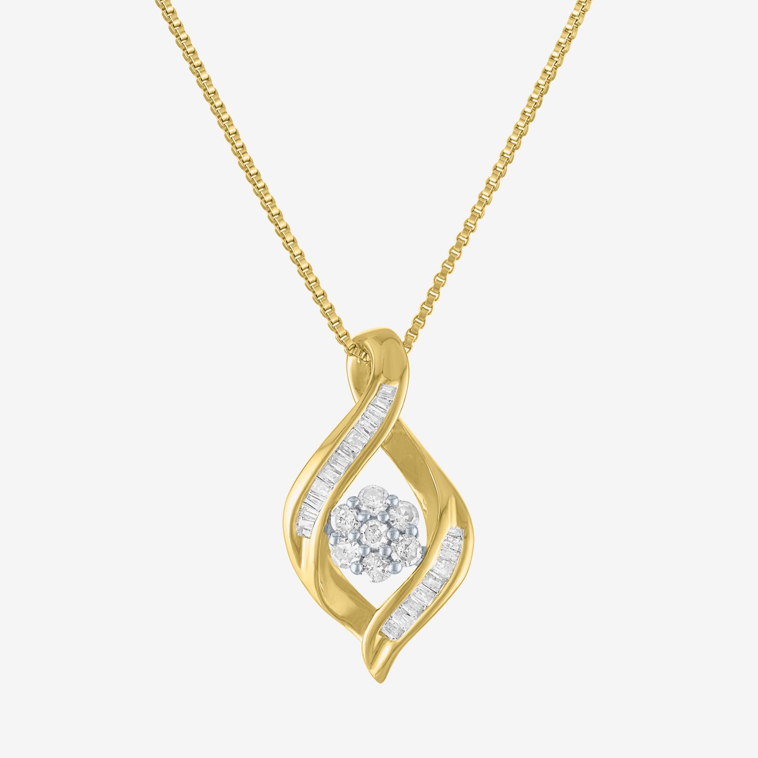 Diamond Blossom 1/5 CT.T.W. Natural Cluster Sterling SIlver Swirl Pendant Necklace