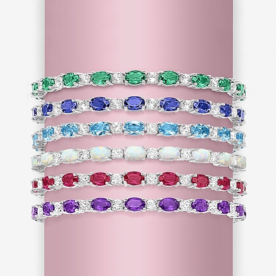 Gemstone Sterling Silver Oval 7.5 Inch Tennis Bracelet