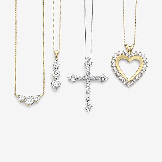 (H / Si2) Womens 1 CT. T.W. Lab Grown White Diamond 10K Gold Cross 18 Inch Pendant Necklace