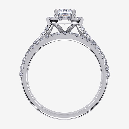 (G / Vs2-Si1) Womens 1 CT. T.W. Lab Grown White Diamond 10K White Gold Cushion Side Stone Halo Bridal Set