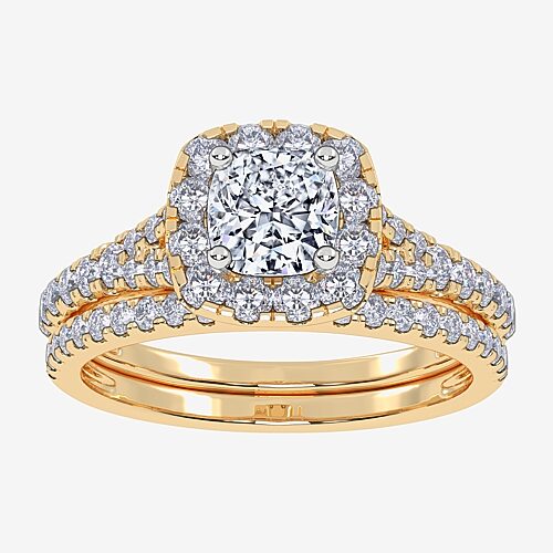 (G / Vs2-Si1) Womens 1 CT. T.W. Lab Grown White Diamond 10K Gold Cushion Side Stone Halo Bridal Set, 9, Yellow