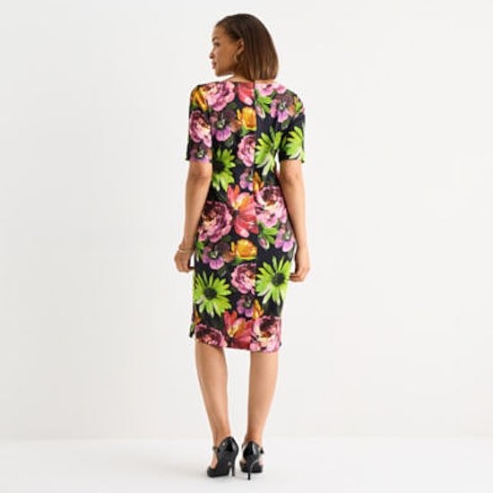 Maya Brooke Womens Short Sleeve Floral Sheath Dress