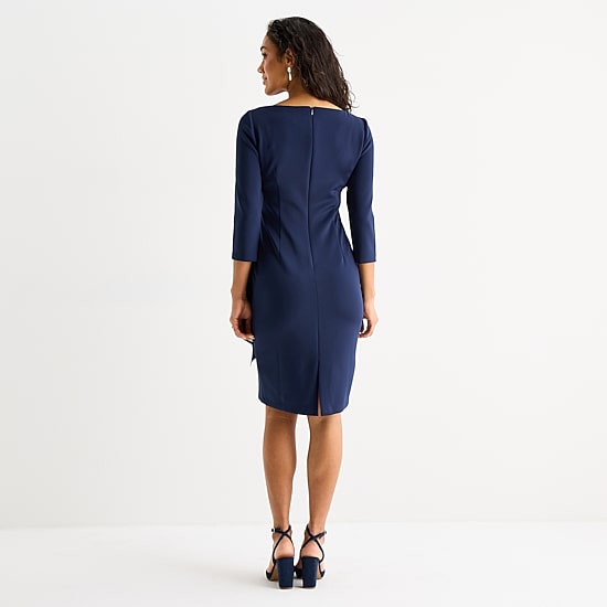 Jessica Howard Womens Boat Neck 3/4 Sleeve Embellished Sheath Dress