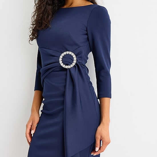 Jessica Howard Womens Boat Neck 3/4 Sleeve Embellished Sheath Dress