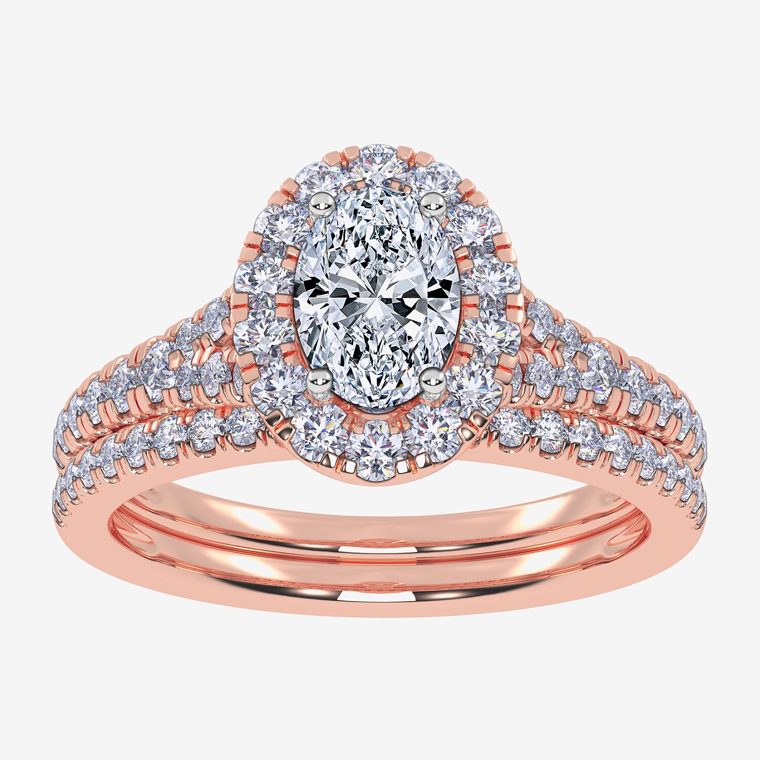 G / Vs2-Si1) Womens 1 CT. T.W. Lab Grown White Diamond 10K Gold Oval Side Stone Halo Bridal Set