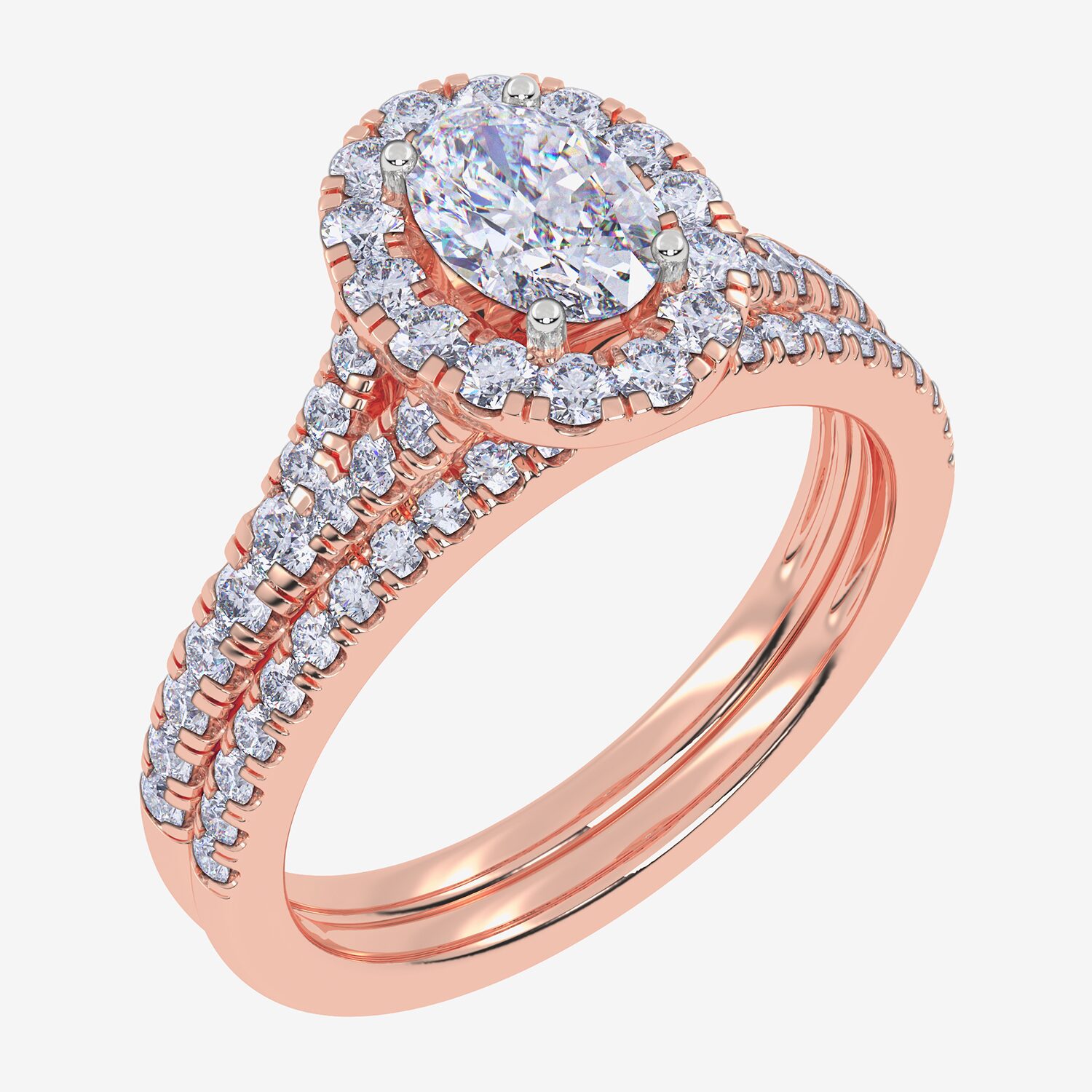 G / Vs2-Si1) Womens 1 CT. T.W. Lab Grown White Diamond 10K Gold Oval Side Stone Halo Bridal Set