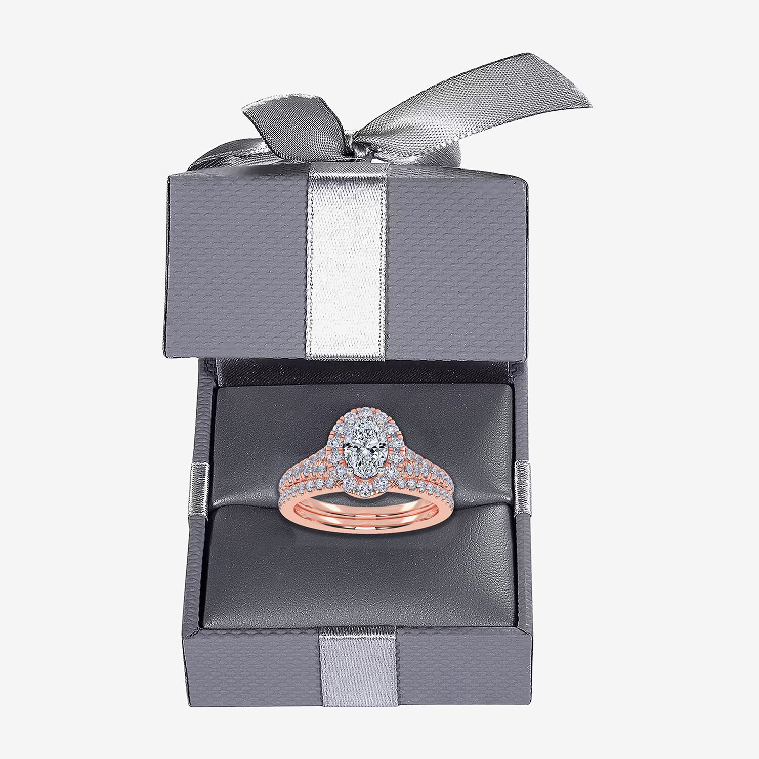 G / Vs2-Si1) Womens 1 CT. T.W. Lab Grown White Diamond 10K Gold Oval Side Stone Halo Bridal Set