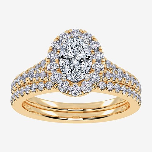 (G / Vs2-Si1) Womens 1 CT. T.W. Lab Grown White Diamond 10K Gold Oval Side Stone Halo Bridal Set, 9, Yellow