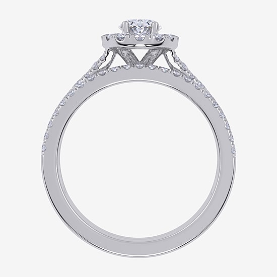 (G / Vs2-Si1) Womens 1 CT. T.W. Lab Grown White Diamond 10K Gold Oval Side Stone Halo Bridal Set