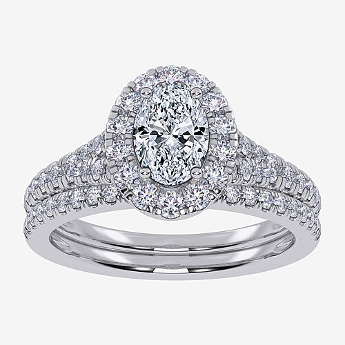(G / Vs2-Si1) Womens 1 CT. T.W. Lab Grown White Diamond 10K Gold Oval Side Stone Halo Bridal Set, 9, White