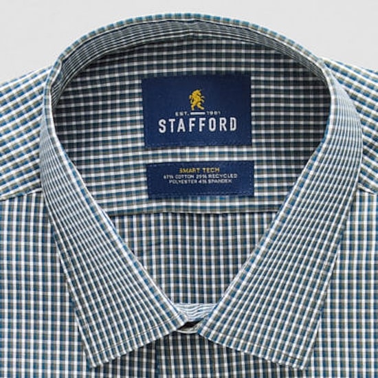 Stafford Smart Tech Mens Slim Fit Stretch Fabric Wrinkle Free Long Sleeve Dress Shirt