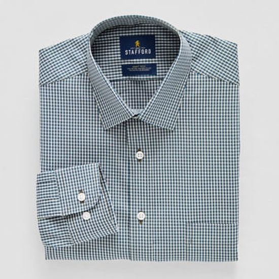 Stafford Smart Tech Mens Slim Fit Stretch Fabric Wrinkle Free Long Sleeve Dress Shirt