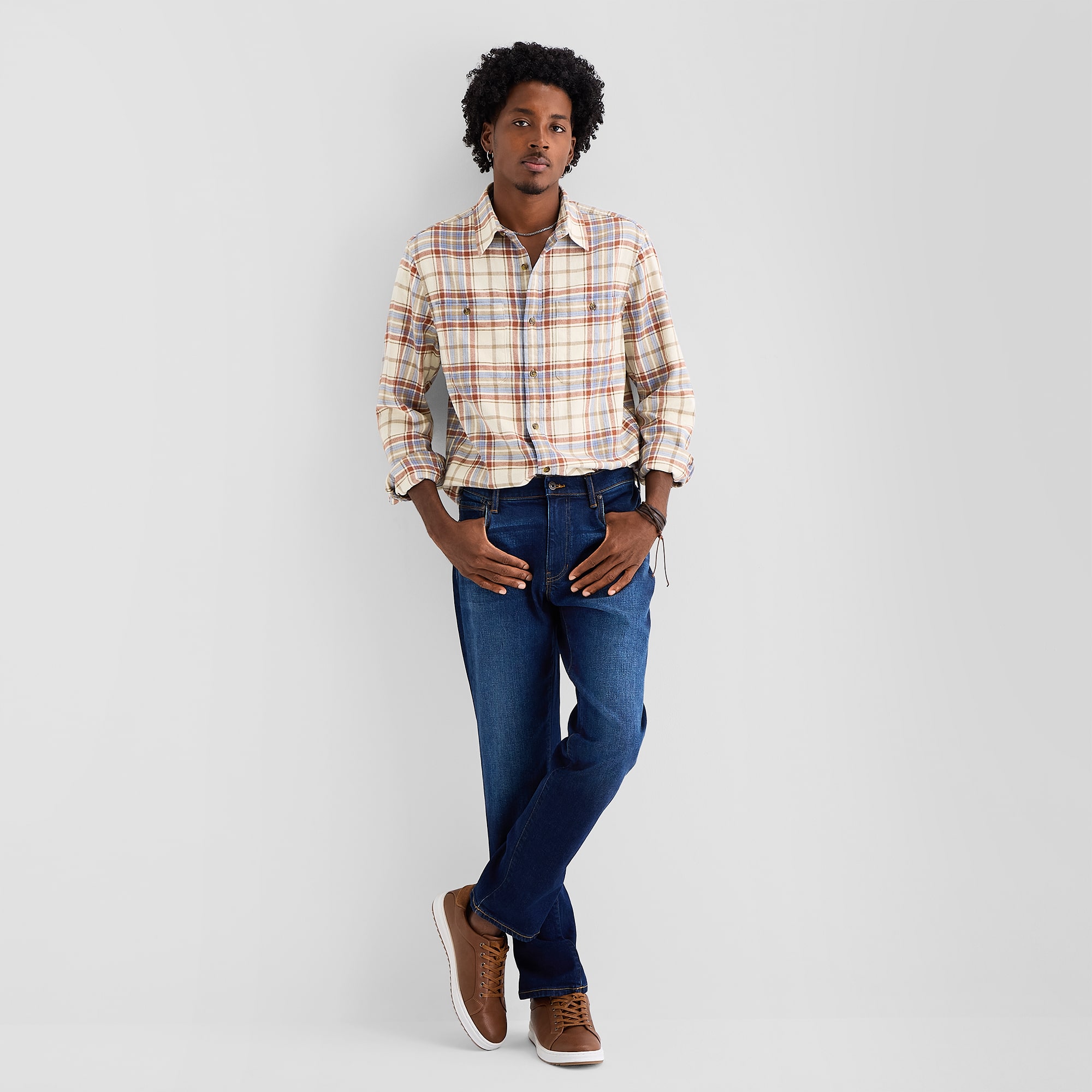 mutual weave Mens Long Sleeve Regular Fit Flannel Shirt