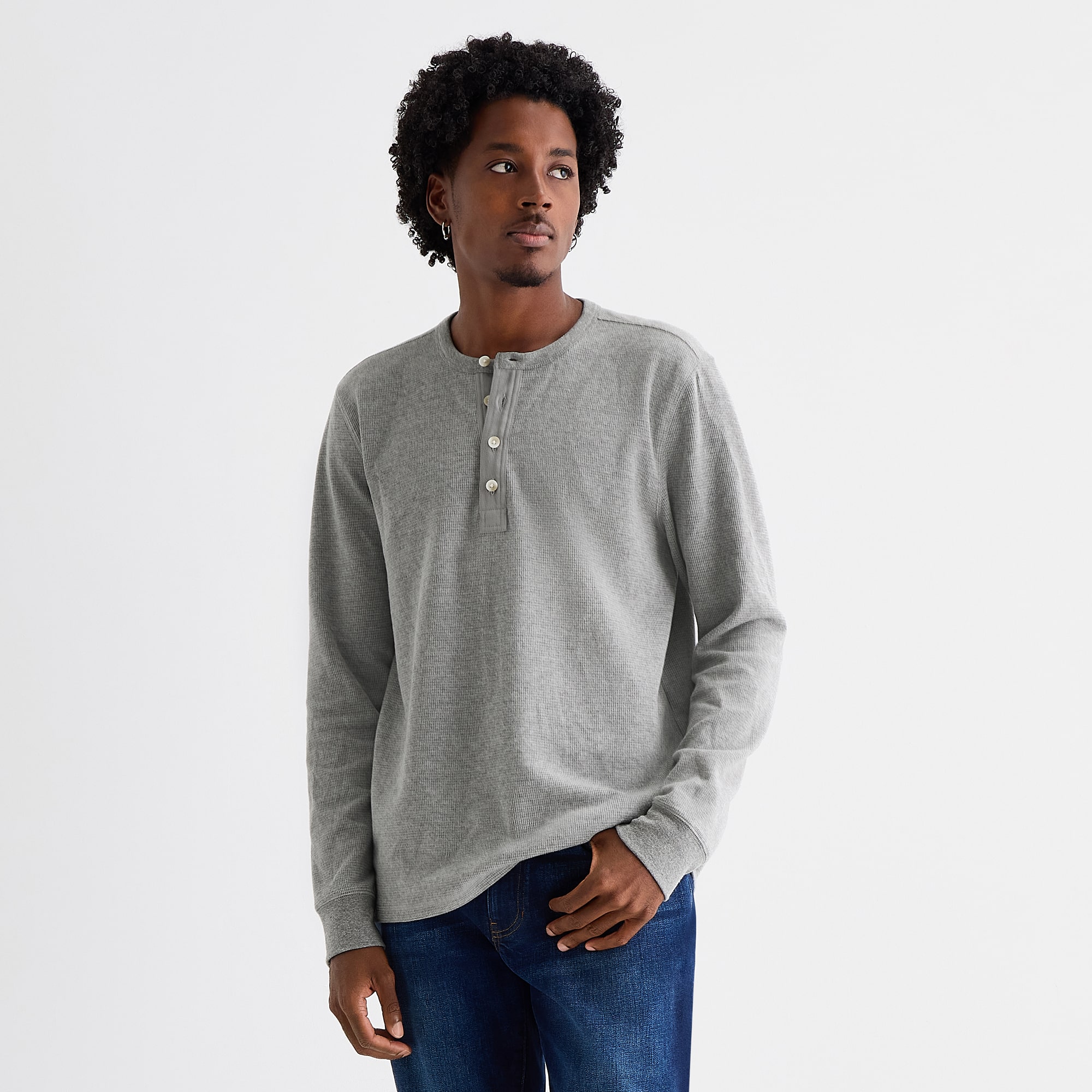 mutual weave Henley Mens Neck Long Sleeve Regular Fit Thermal Top
