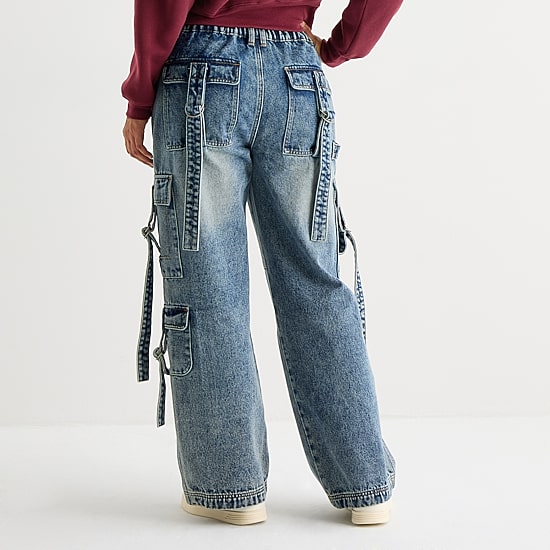 Forever 21 Juniors Womens Low Rise Loose Fit Cargo Jean