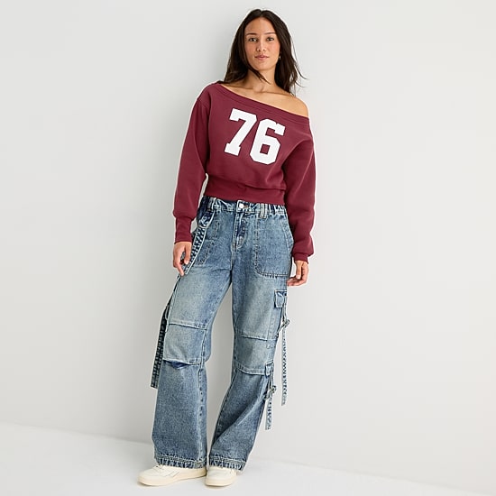 Forever 21 Juniors Womens Low Rise Loose Fit Cargo Jean