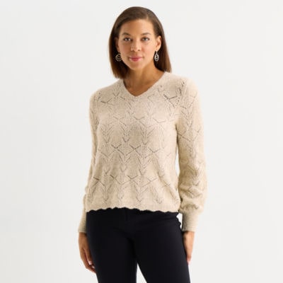 Liz Claiborne Womens V Neck Long Sleeve Pullover Sweater