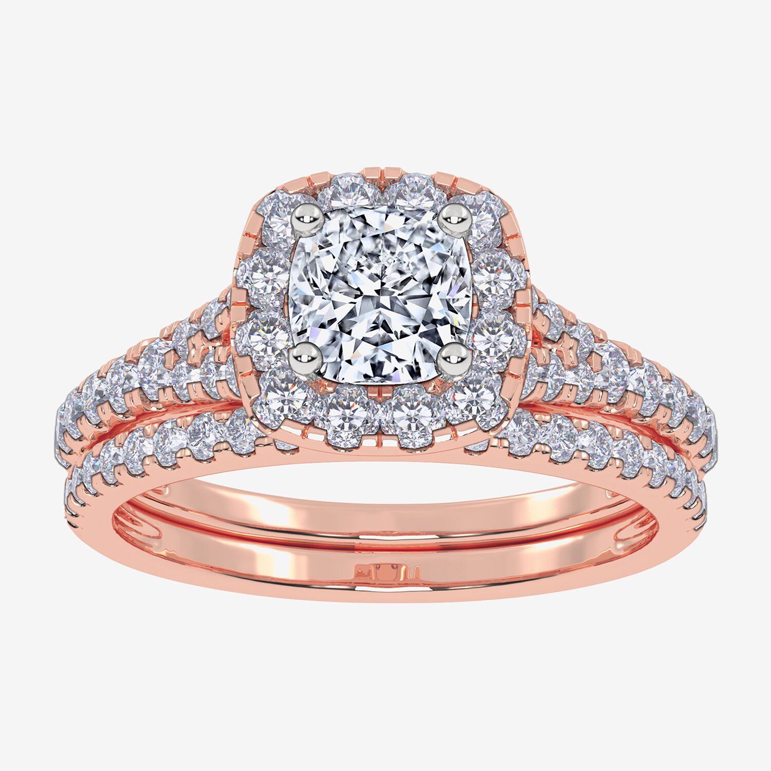 G / Vs2-Si1) Womens 1 CT. T.W. Lab Grown White Diamond 10K Gold Cushion Side Stone Halo Bridal Set