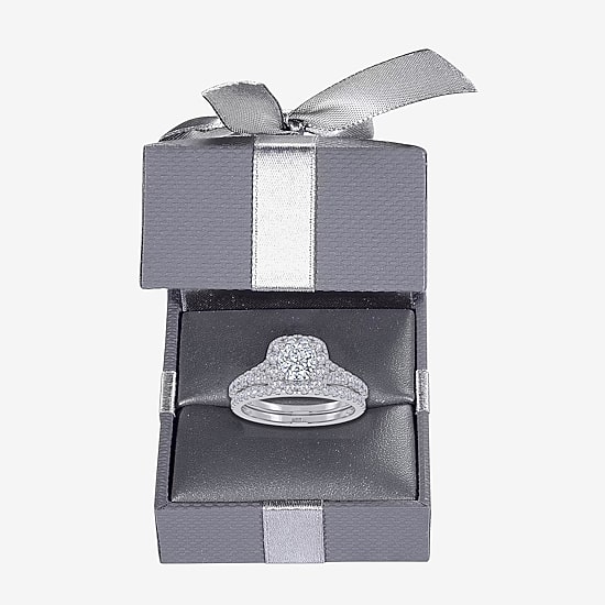(G / Vs2-Si1) Womens 1 CT. T.W. Lab Grown White Diamond 10K Gold Cushion Side Stone Halo Bridal Set